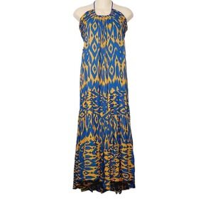 Anthropologie Verb Pallavi Singhee Ikat Halter Maxi Dress Blue Orange Boho S